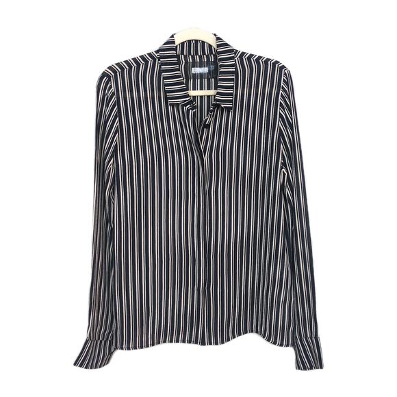 REFORMATION Black Striped Violet Blouse Sheer Viscose Button Front Womens Medium - Picture 1 of 5